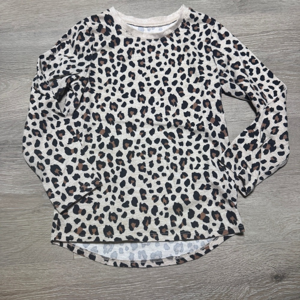 Garanimals Girls Leopard Print Long Sleeve Top Oatmeal Heather Size 5T